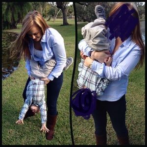 Light blue button down long sleeve top H&M